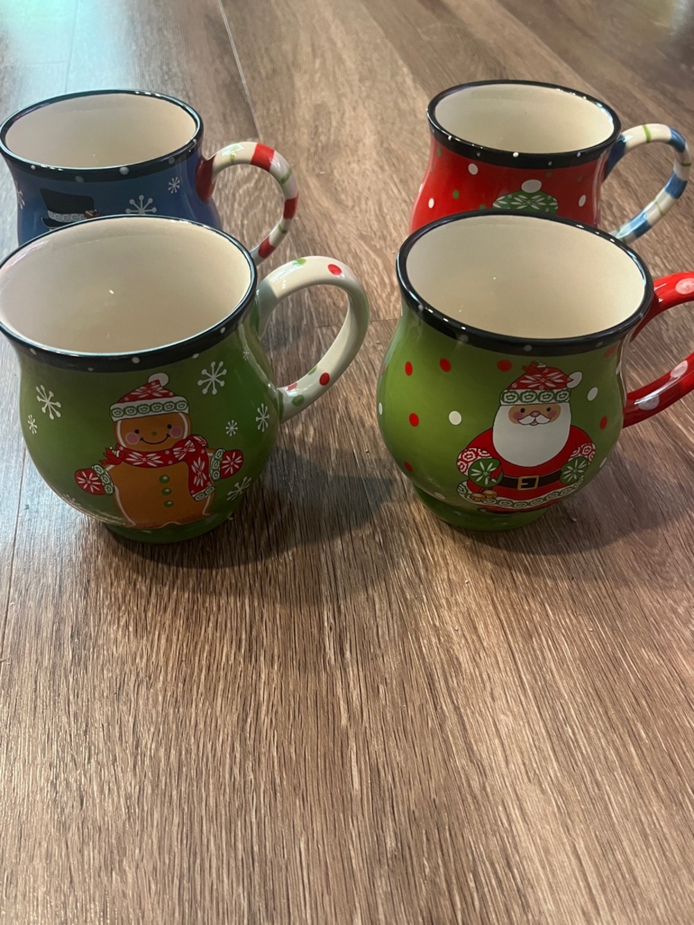 Temp-Tations Holiday Character Mugs in Green, Red, Blue & White set of 4